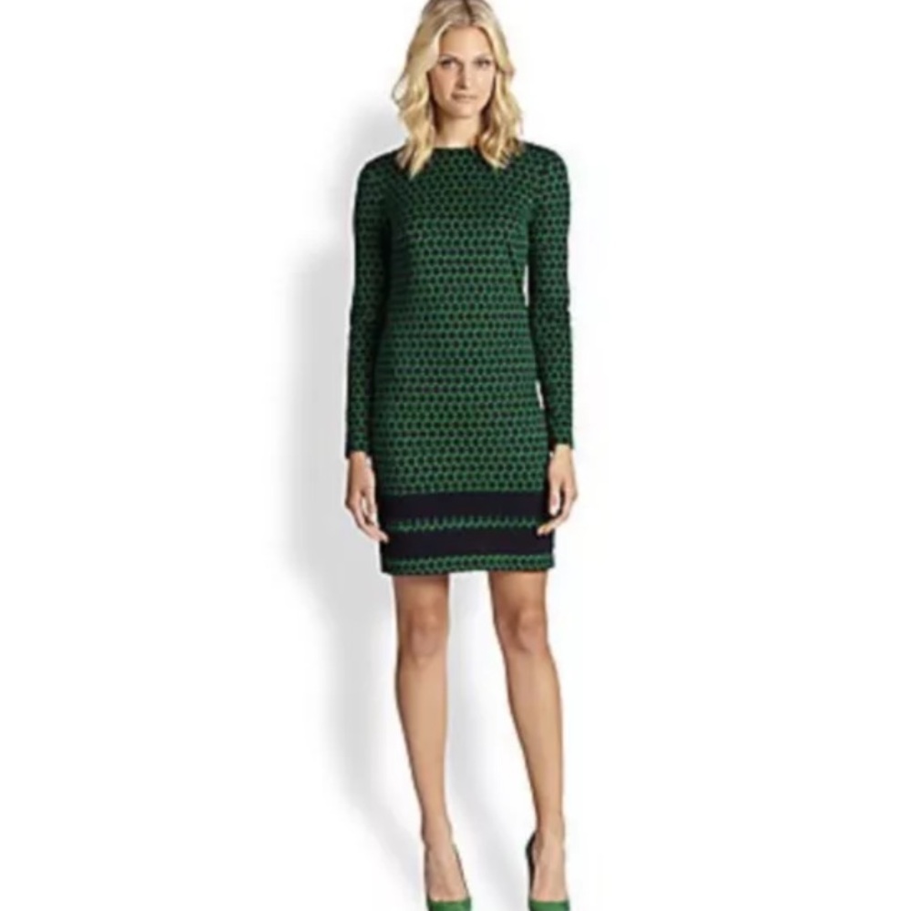🦚Michael Kors Long Sleeve Polka Dot Scuba Dress Springreen, 10